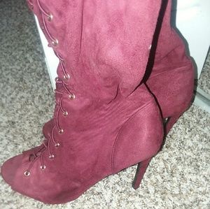 Burgundy thigh boots